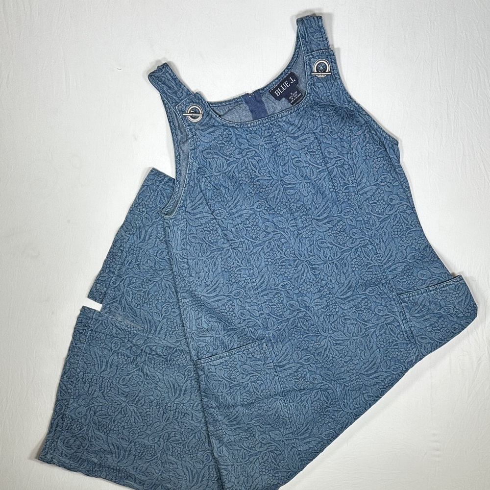 Vintage Y2K 90s Floral Berry Print 100% Cotton Denim Dress Big Pockets - Picture 3 of 6